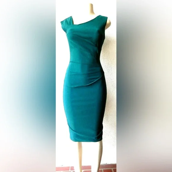 New MUXXN  Boutique Women's Retro 50s Style Sleeveless Slim Dark Green Dress - Picture 9 of 12